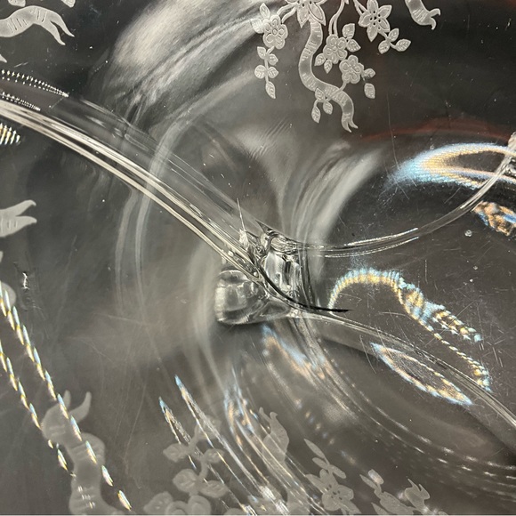 Fostoria June Clear American Glass Console Bowl Pair Candle Stick Holders - Picture 7 of 8